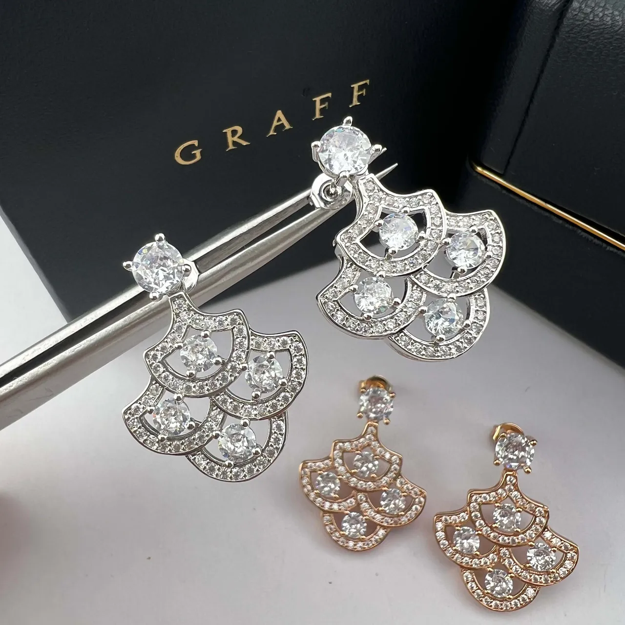 GRAFF Fan-Shaped Pavé Crystal Earrings 6