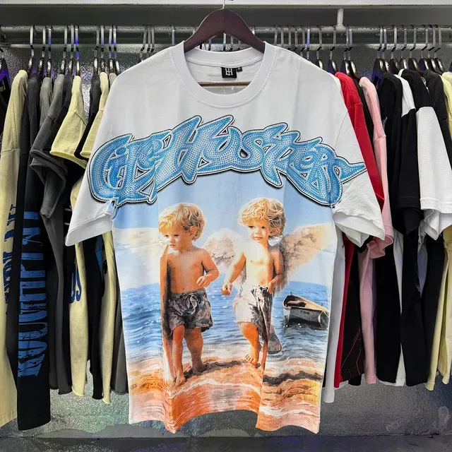 Graphic-Print Rhinestone-Lettering Beach Scene T-Shirt 10