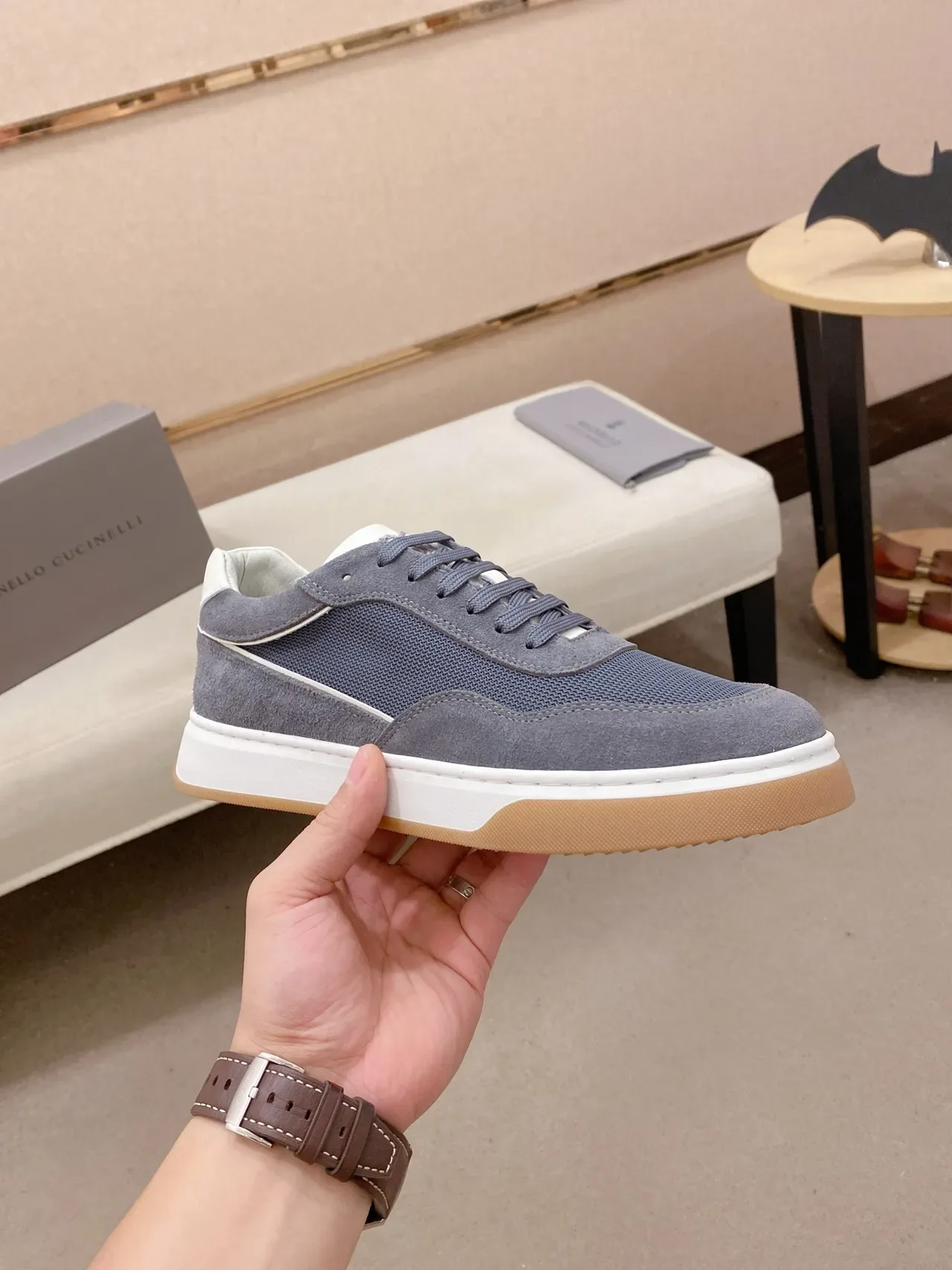 Gray and Blue Mesh-Suede Low-Top Lifestyle Sneaker 4