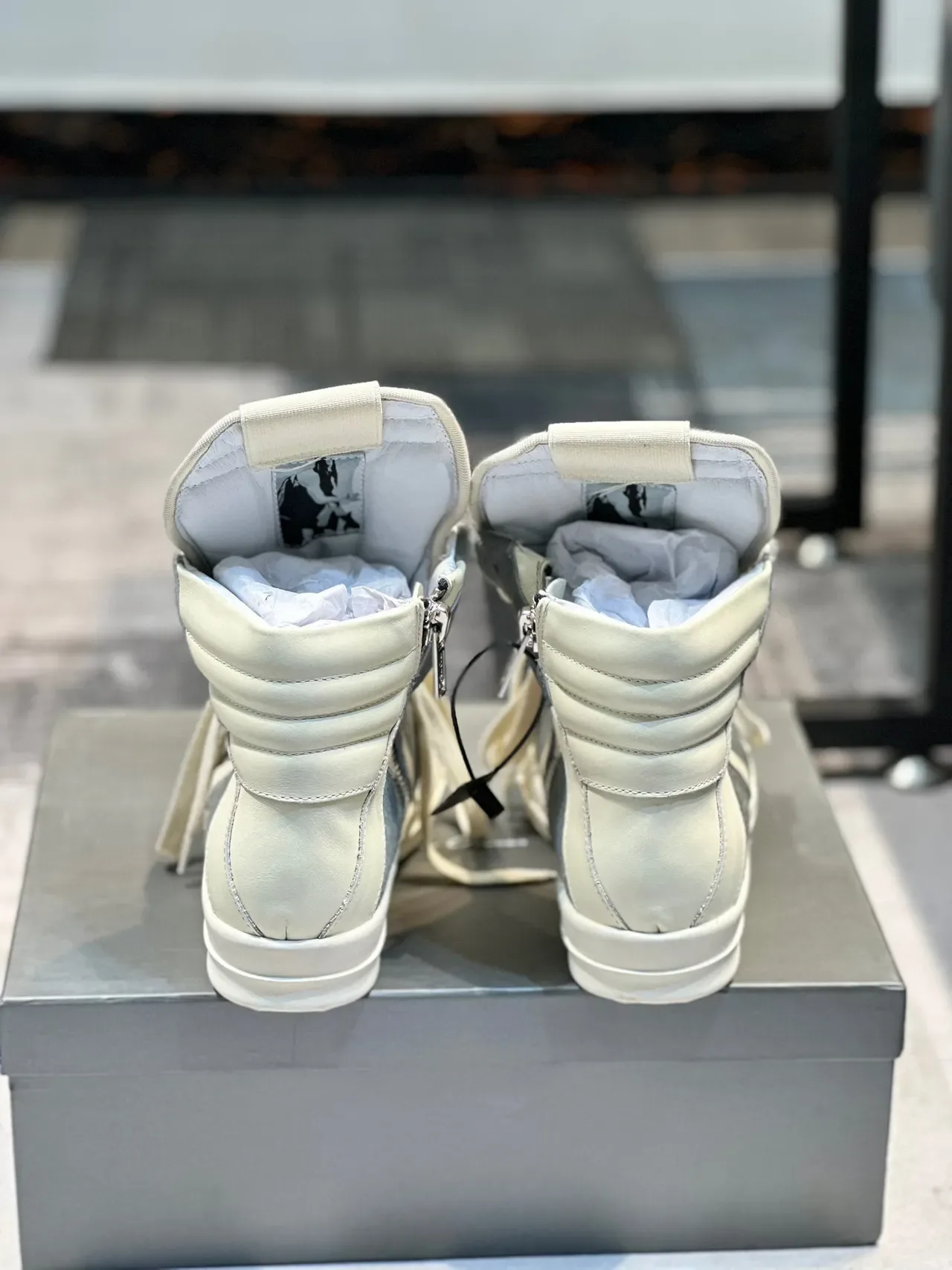 Gray and Off-White Hair-On-Hide High-Top Lifestyle Sneaker 2