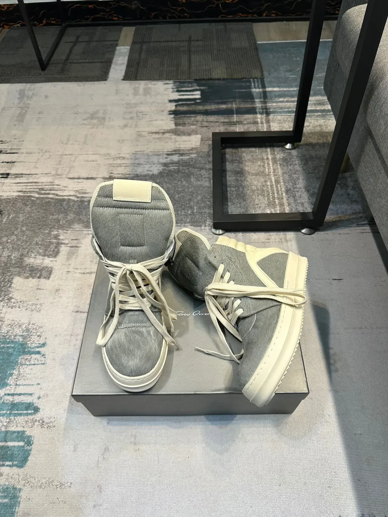 Gray and Off-White Hair-On-Hide High-Top Lifestyle Sneaker 4