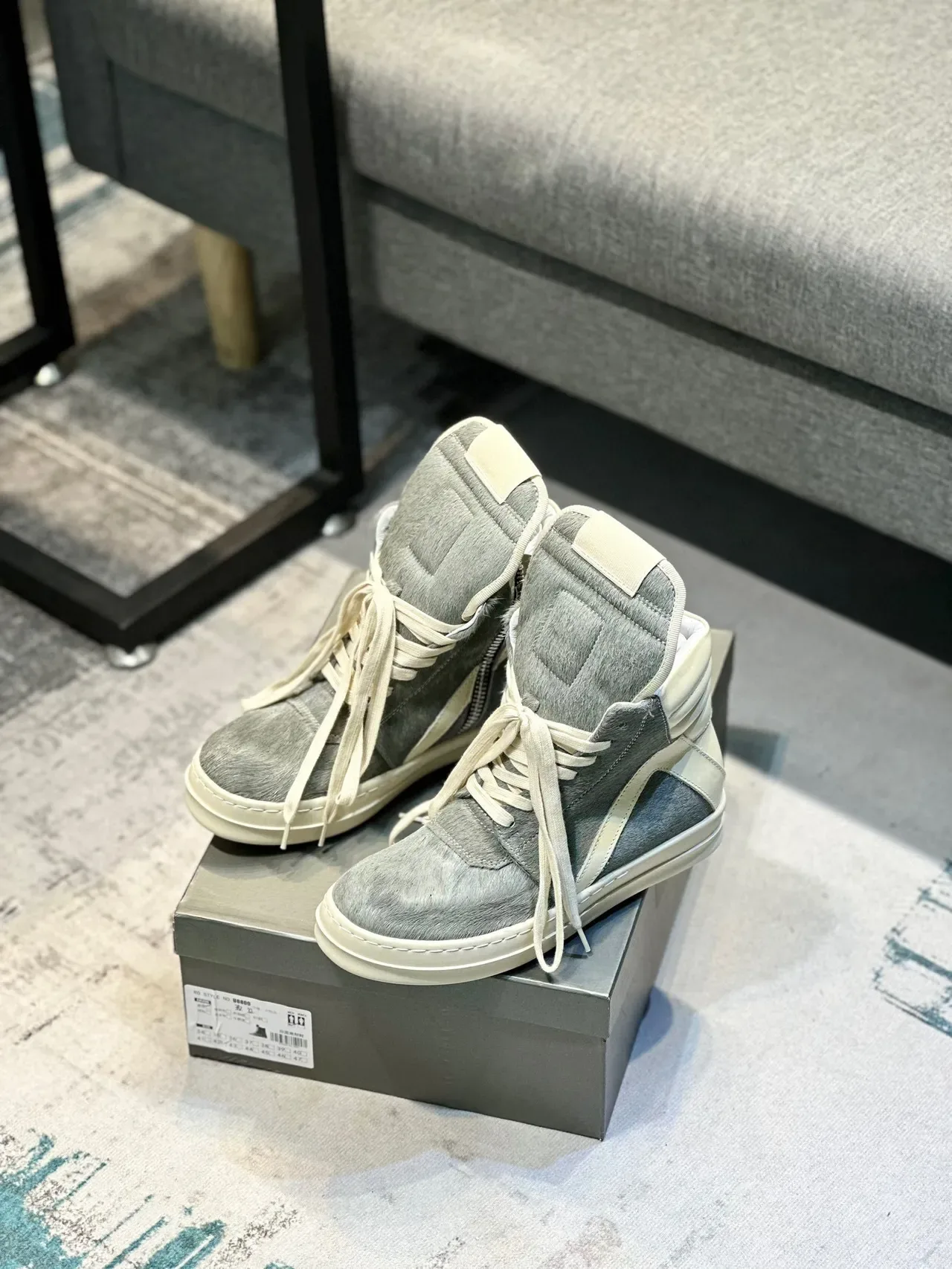 Gray and Off-White Hair-On-Hide High-Top Lifestyle Sneaker 7