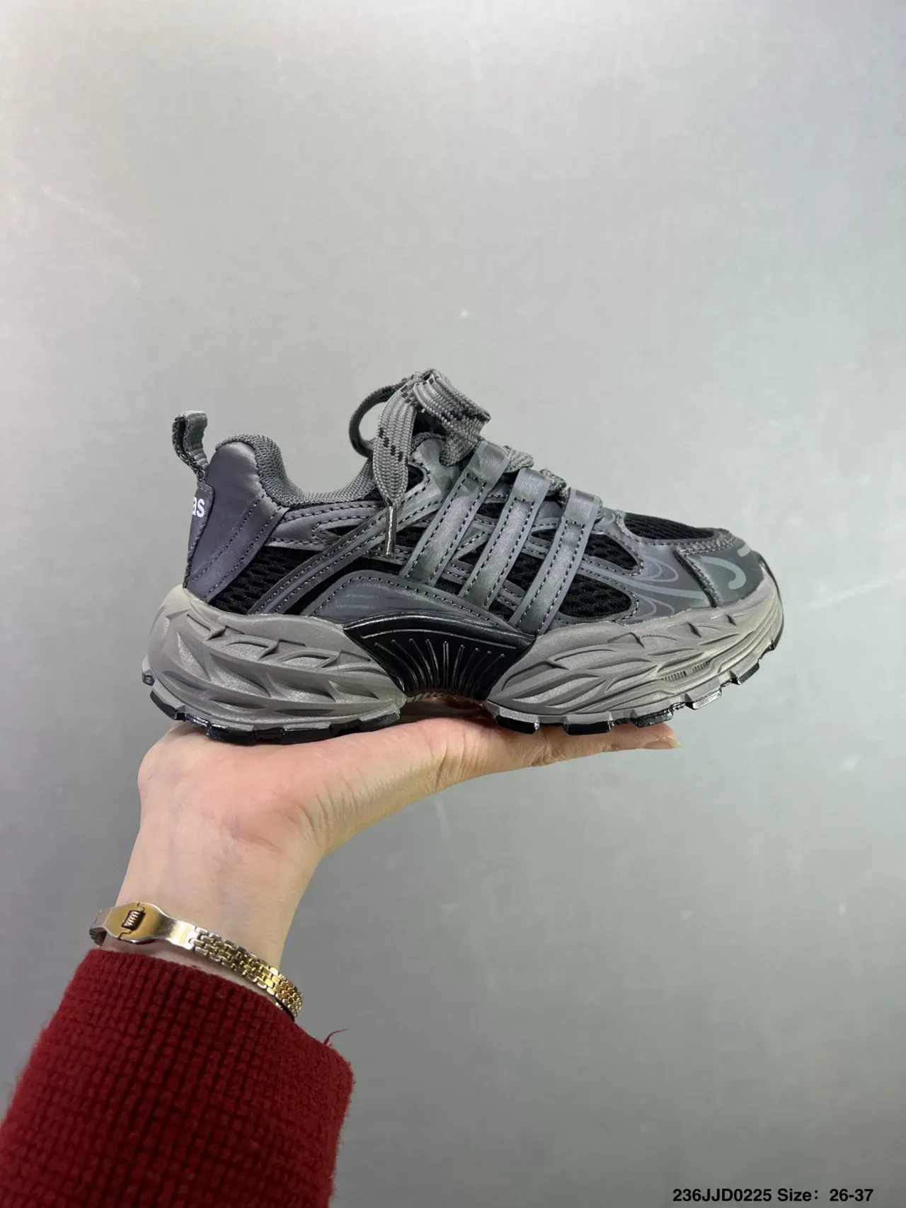 Gray and White Chunky Sole Lace-Up Sneakers 3