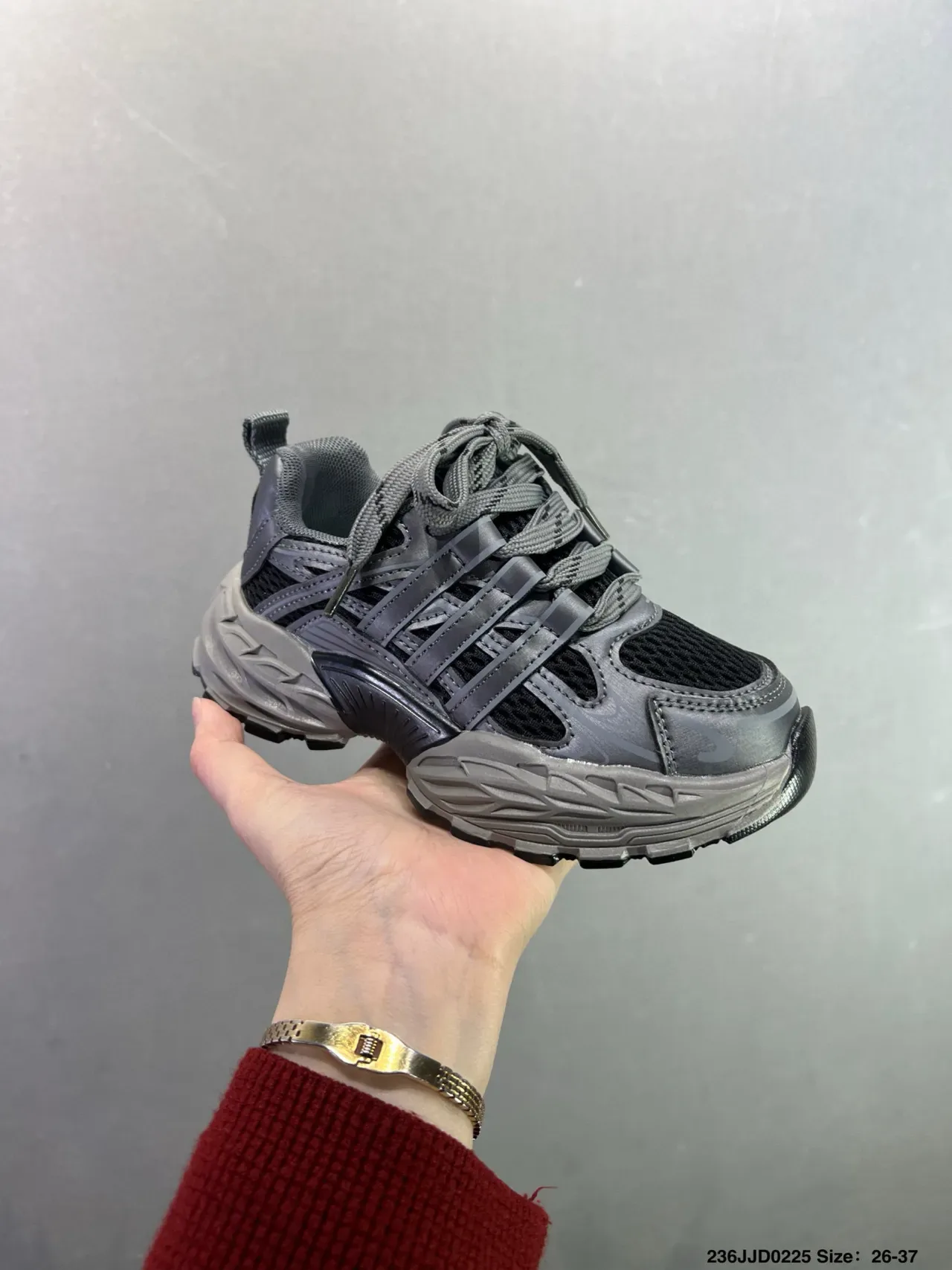 Gray and White Chunky Sole Lace-Up Sneakers 4