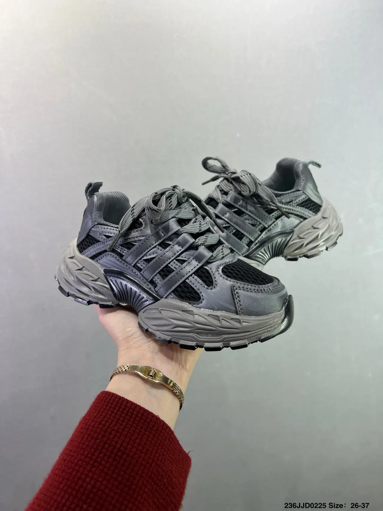 Gray and White Chunky Sole Lace-Up Sneakers 7