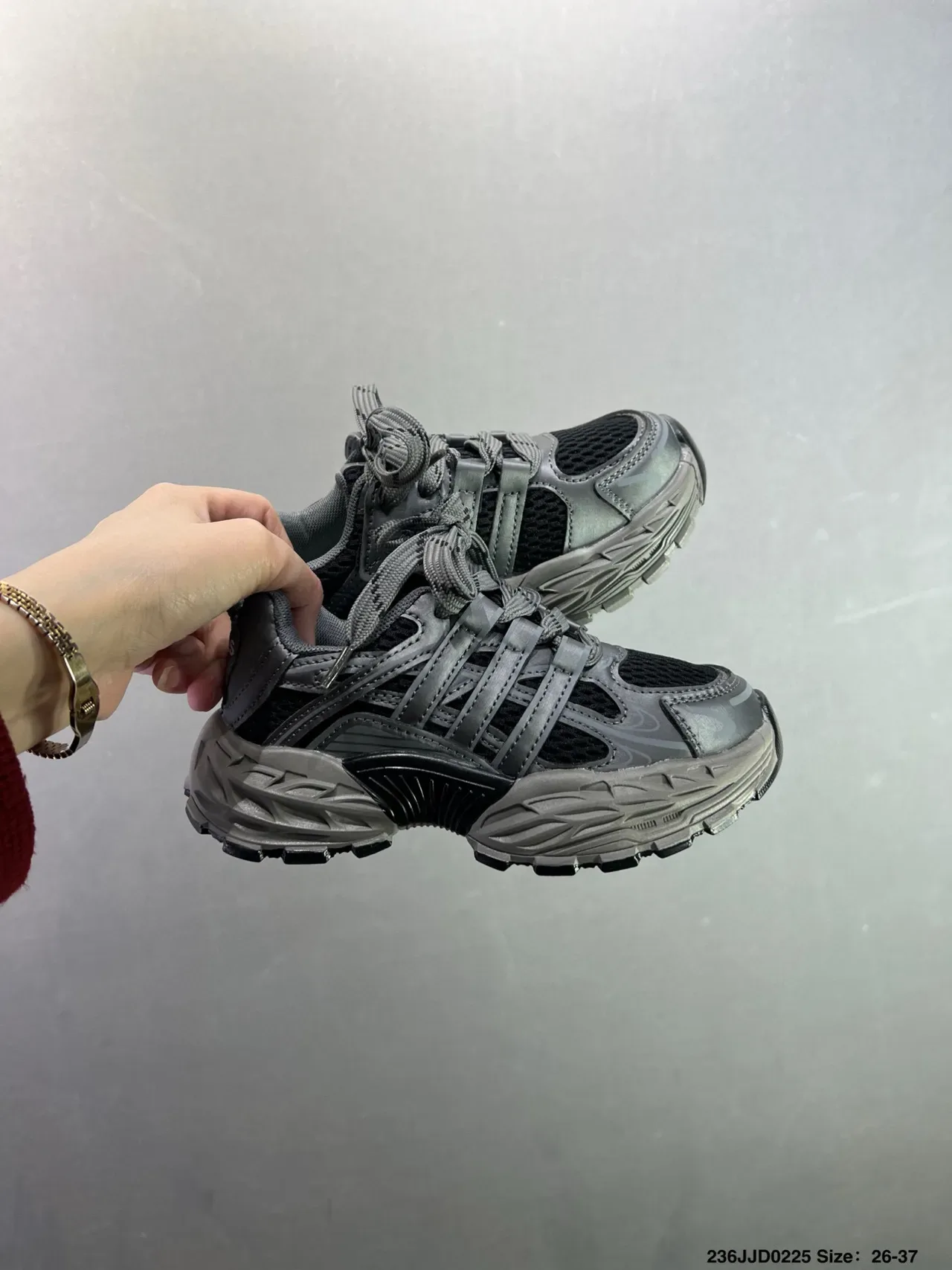 Gray and White Chunky Sole Lace-Up Sneakers 8