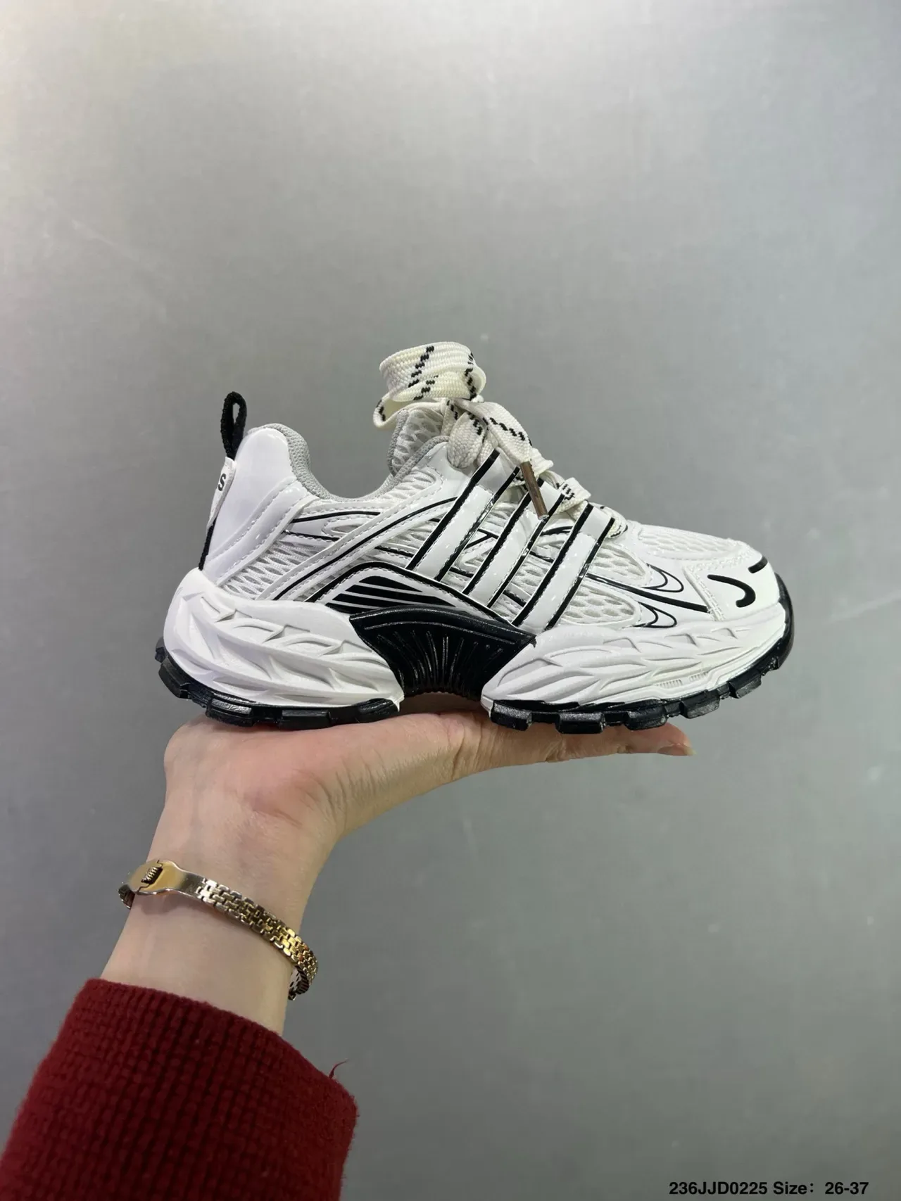 Gray and White Chunky Sole Lace-Up Sneakers 9