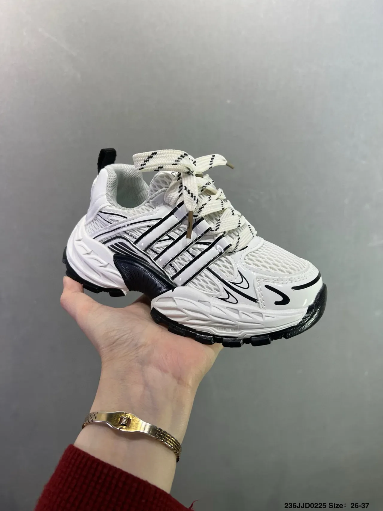 Gray and White Chunky Sole Lace-Up Sneakers 10