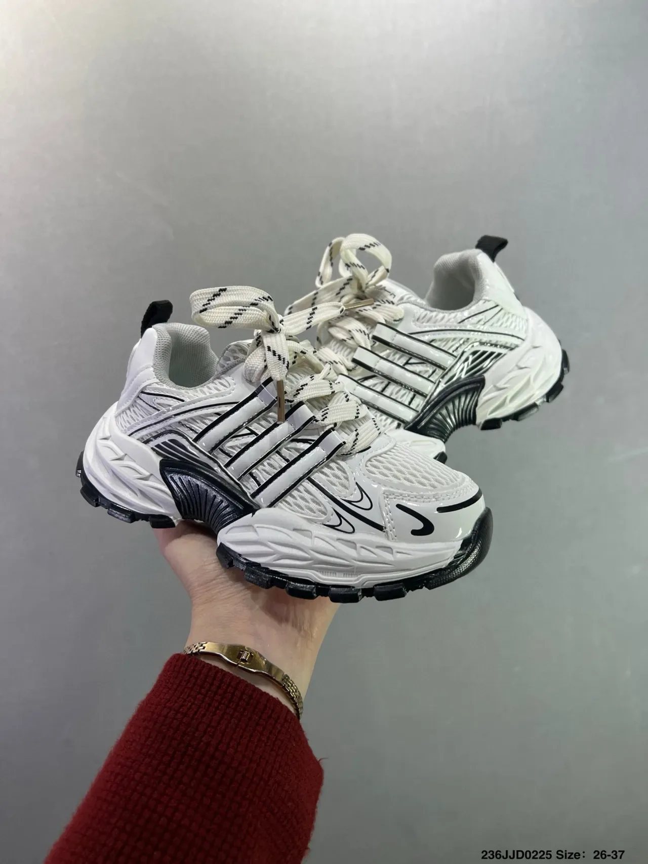 Gray and White Chunky Sole Lace-Up Sneakers 13