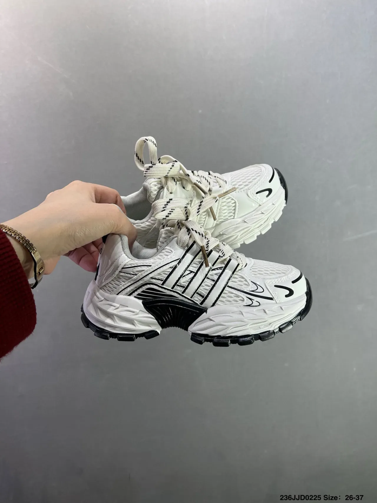 Gray and White Chunky Sole Lace-Up Sneakers 14