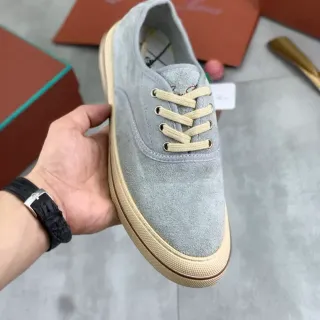 Gray Beige Suede Upper Laces Canvas Shoes