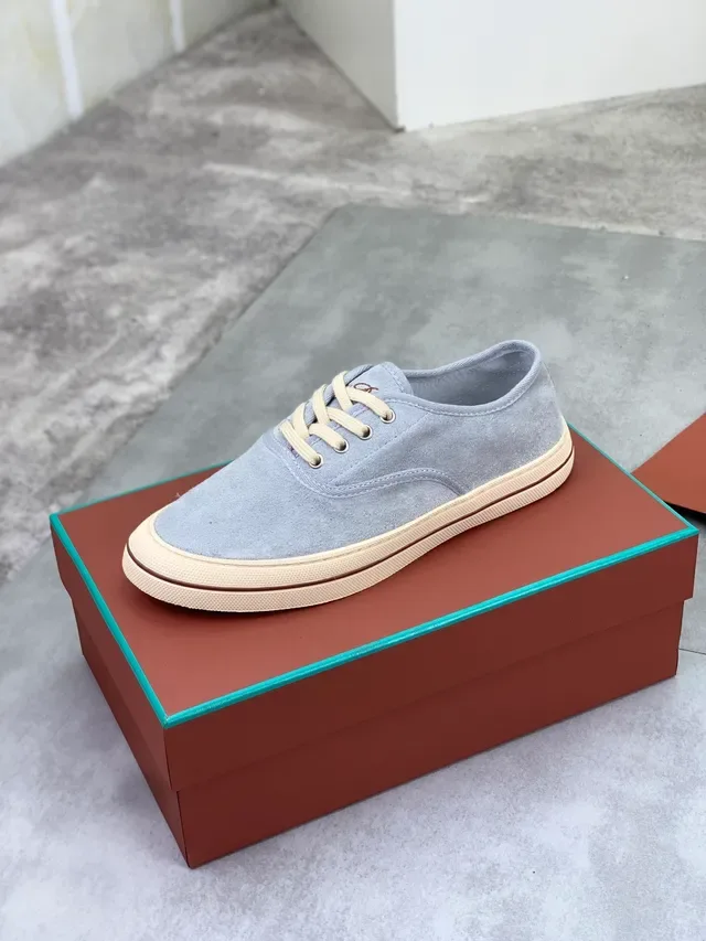 Gray Beige Suede Upper Laces Canvas Shoes 5