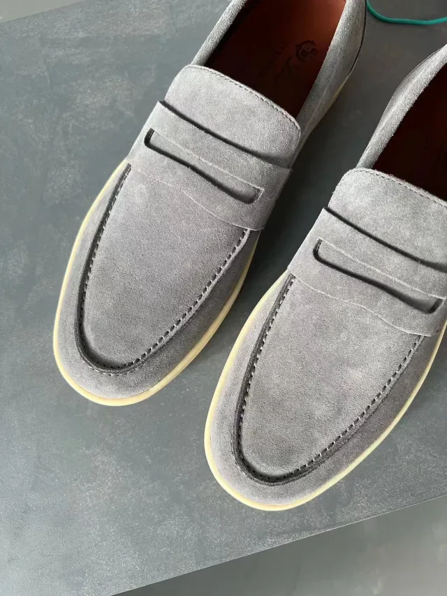 Gray Beige Suede Upper Penny Strap Loafer 5
