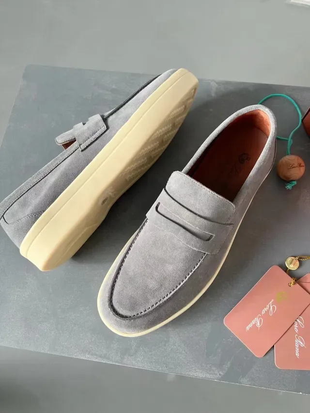Gray Beige Suede Upper Penny Strap Loafer 6