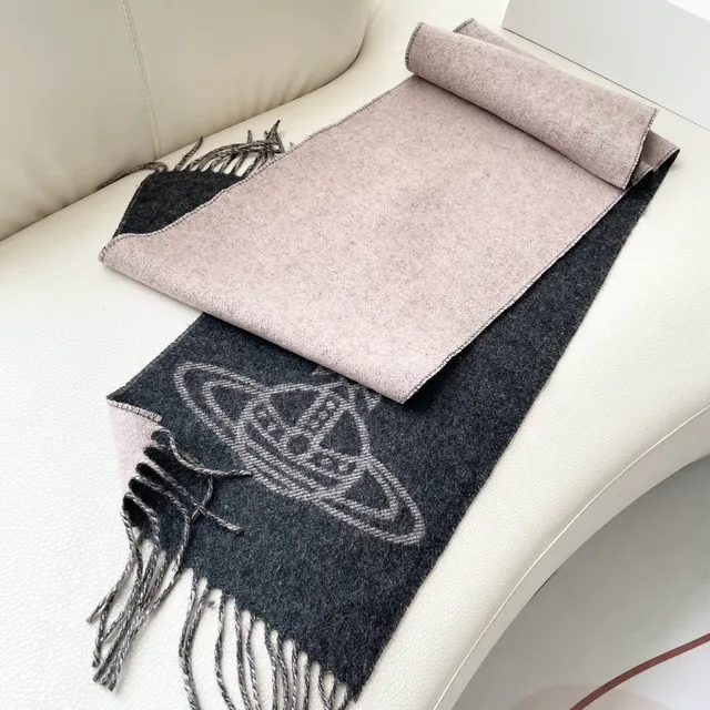 Gray Beige Woven Fringed Cashmere Scarf 4