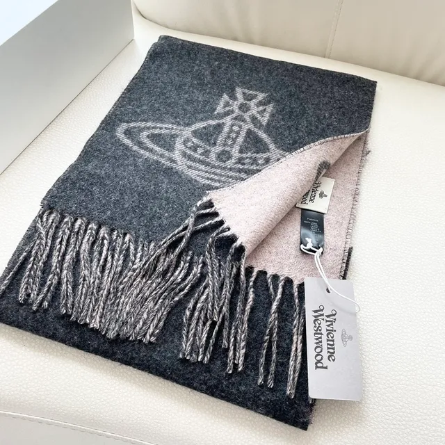 Gray Beige Woven Fringed Cashmere Scarf 7