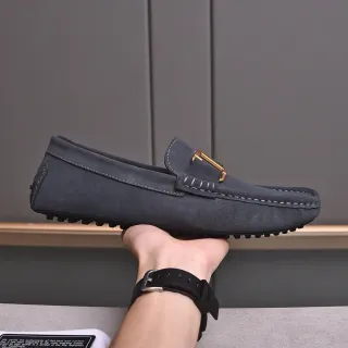 Gray Gold Suede Metal Bit Loafer