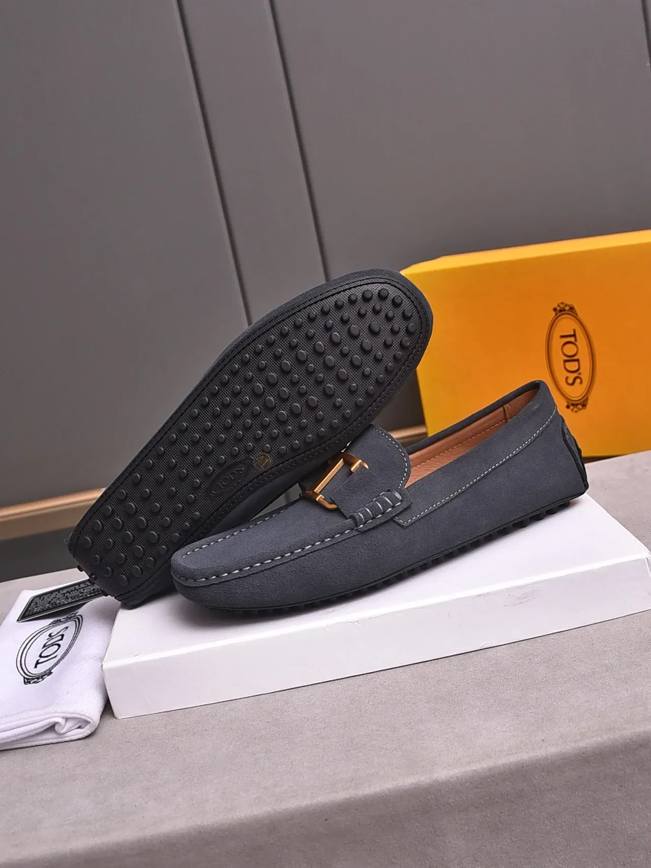 Gray Gold Suede Metal Bit Loafer 4