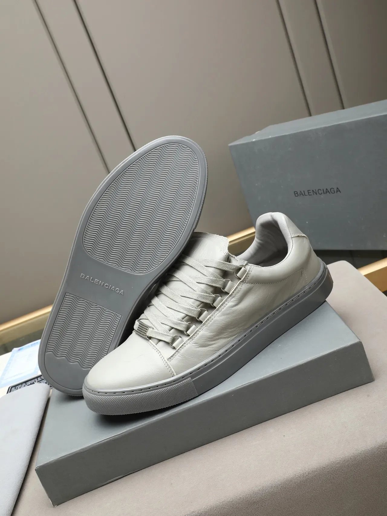 Gray Leather Low-Top Lifestyle Sneaker 4