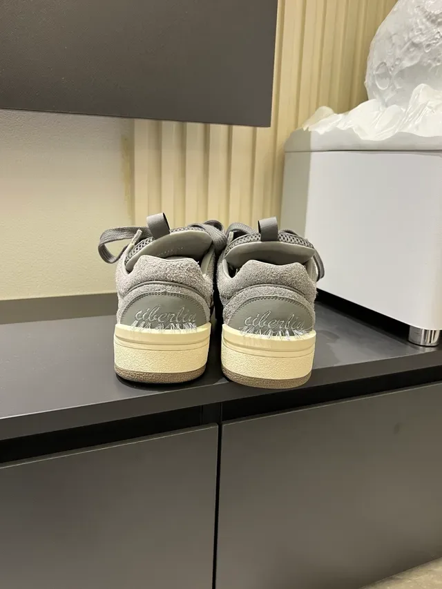 Gray Mixed-Material Perforated Lace-Up Lifestyle Sneakers 2