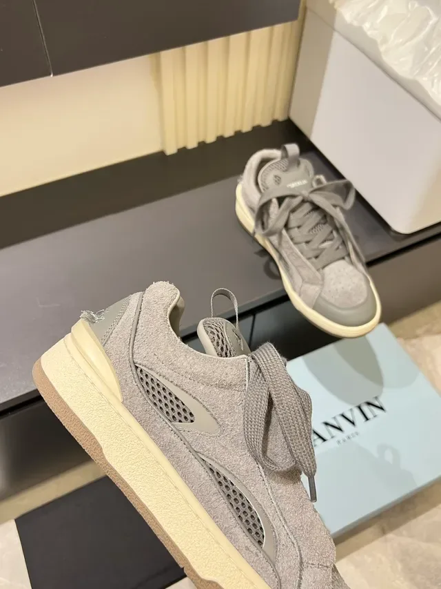 Gray Mixed-Material Perforated Lace-Up Lifestyle Sneakers 3