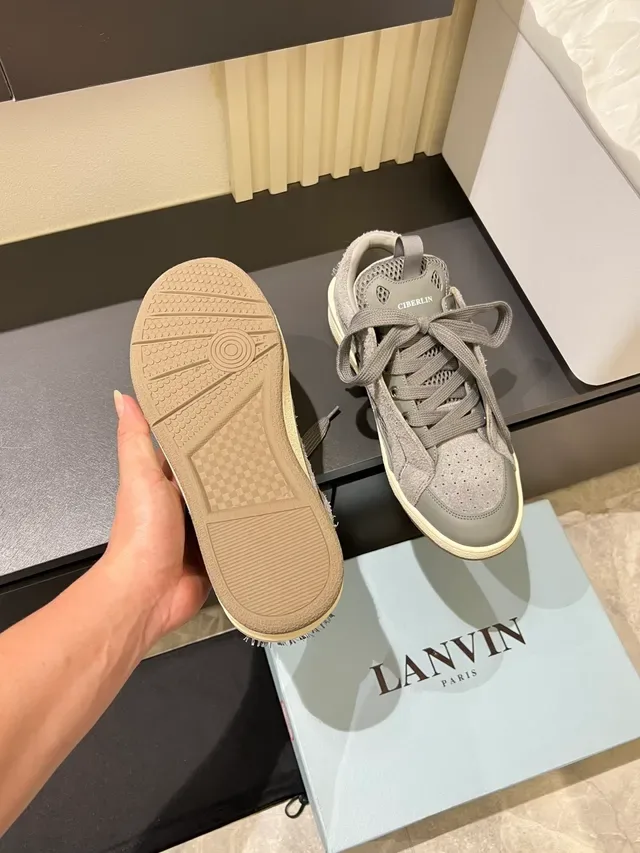 Gray Mixed-Material Perforated Lace-Up Lifestyle Sneakers 4