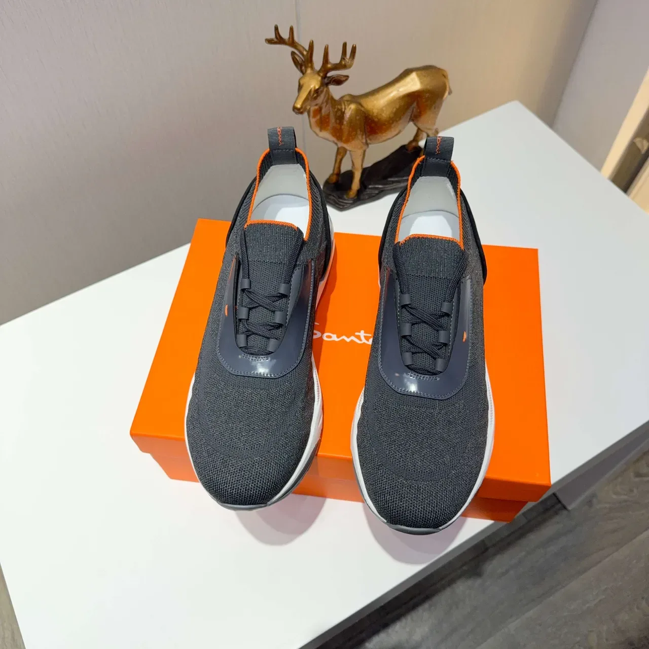 Gray Orange Knit Upper Slip-On Hybrid Sneakers 2