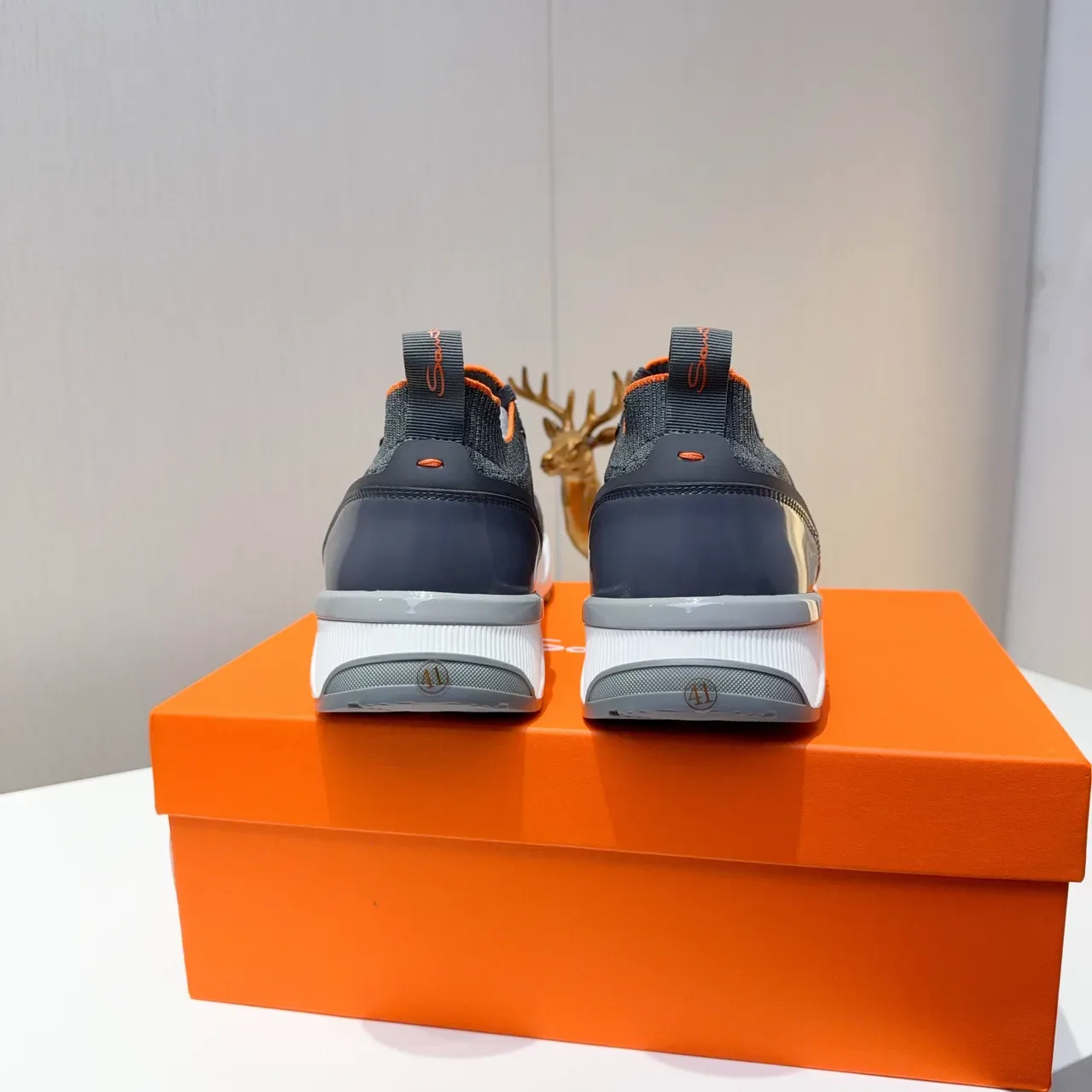 Gray Orange Knit Upper Slip-On Hybrid Sneakers 3