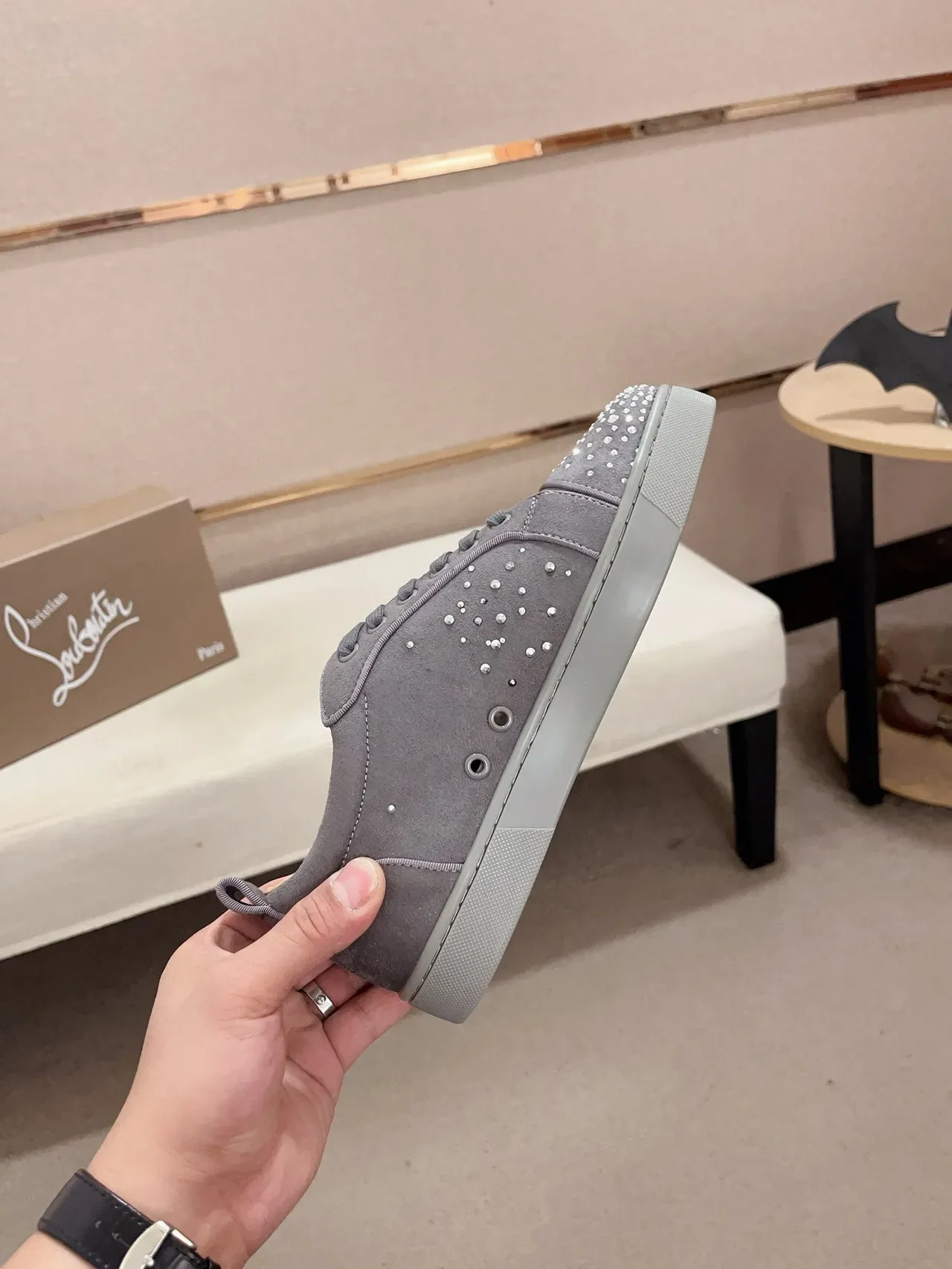 Gray Suede Studded Low-Top Lifestyle Sneaker 5