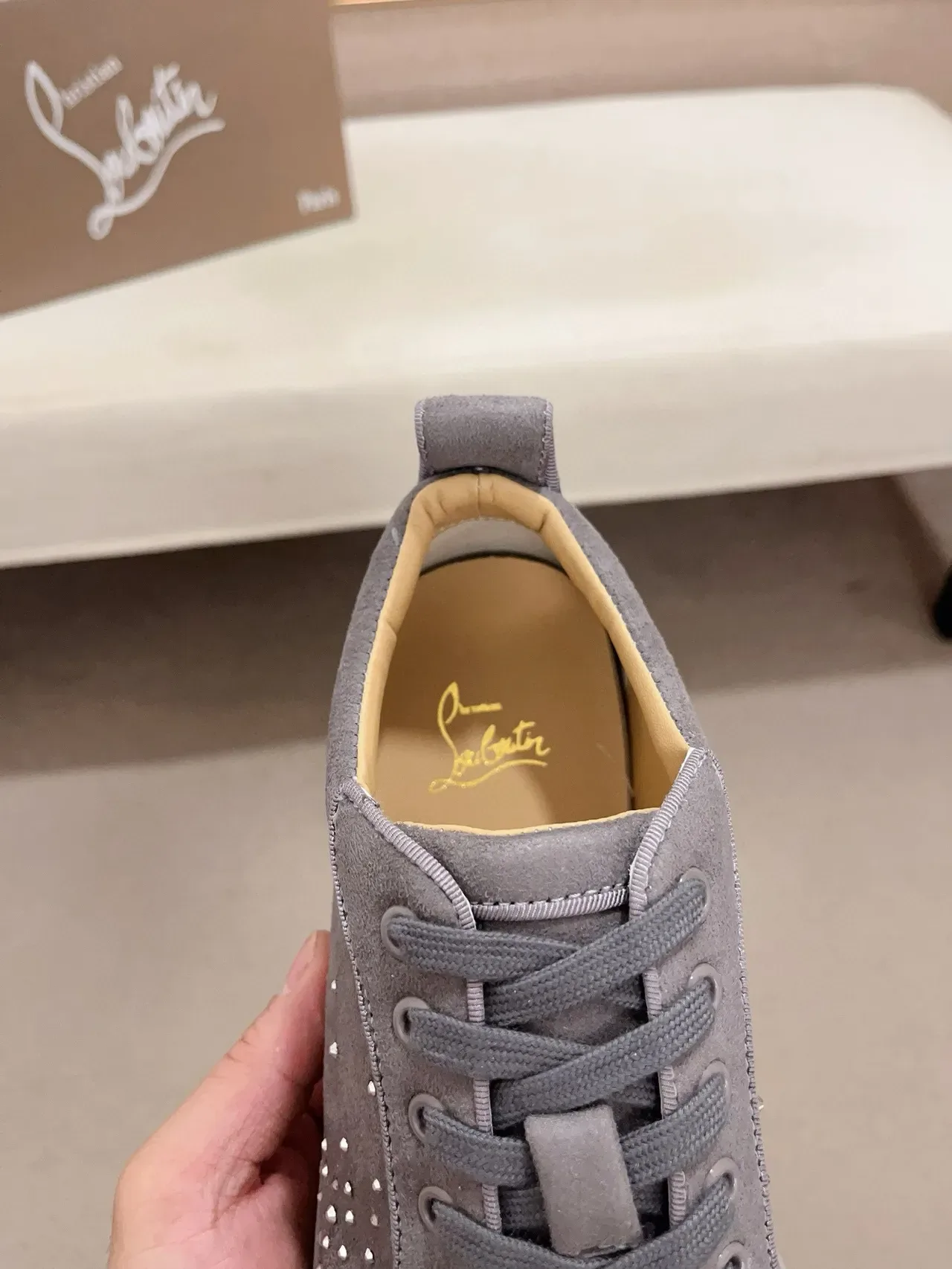 Gray Suede Studded Low-Top Lifestyle Sneaker 6