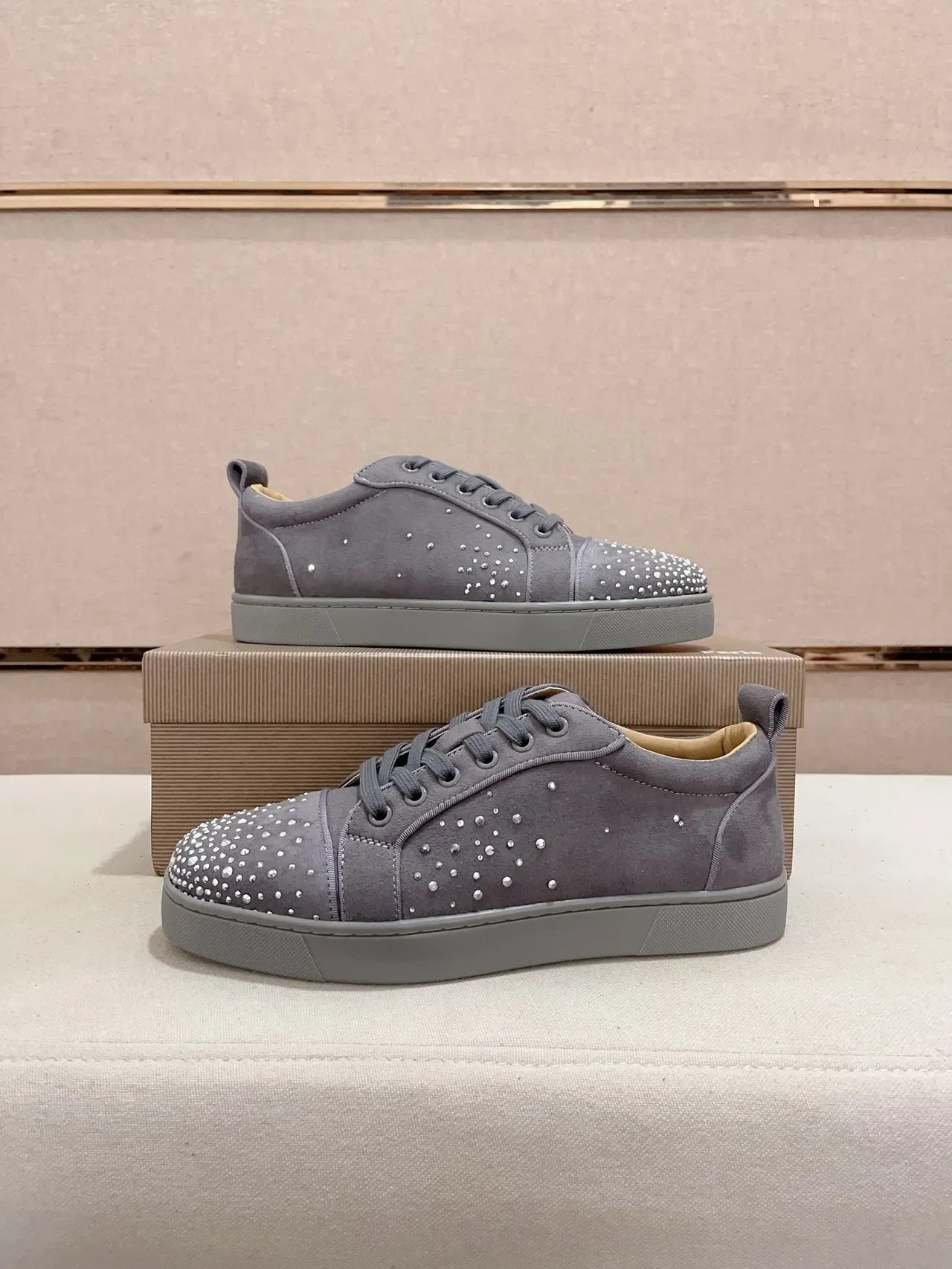Gray Suede Studded Low-Top Lifestyle Sneaker 7