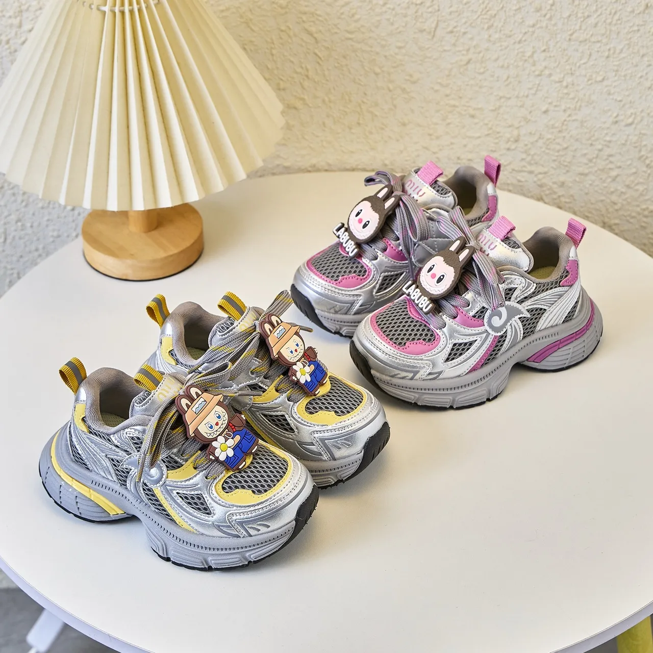 Gray Yellow Platform Sole Mesh And Synthetic Overlay Construction Chunky Sneakers 4