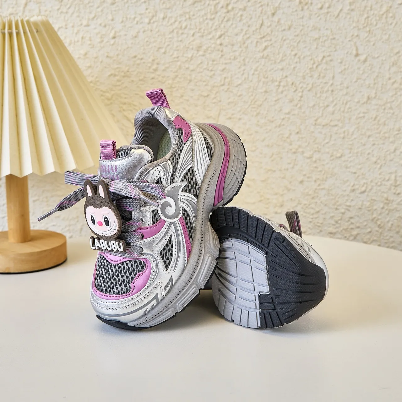 Gray Yellow Platform Sole Mesh And Synthetic Overlay Construction Chunky Sneakers 5