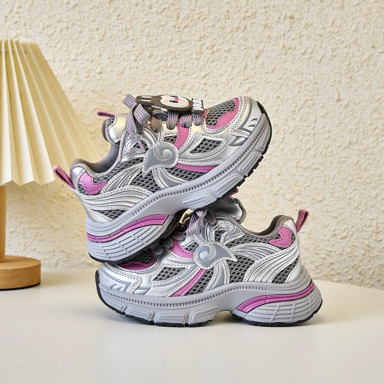 Gray Yellow Platform Sole Mesh And Synthetic Overlay Construction Chunky Sneakers 6