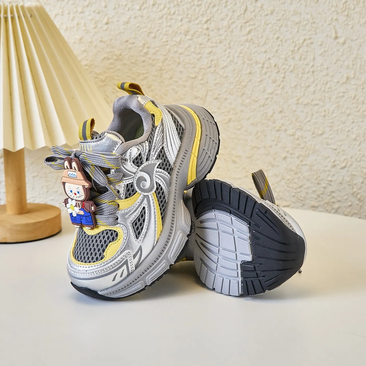 Gray Yellow Platform Sole Mesh And Synthetic Overlay Construction Chunky Sneakers 10