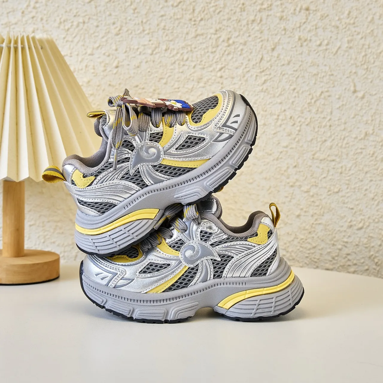 Gray Yellow Platform Sole Mesh And Synthetic Overlay Construction Chunky Sneakers 11