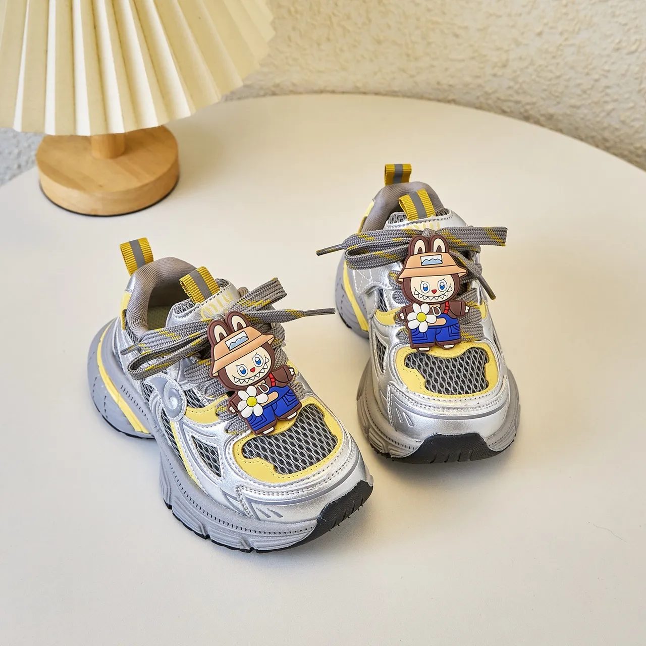 Gray Yellow Platform Sole Mesh And Synthetic Overlay Construction Chunky Sneakers 13