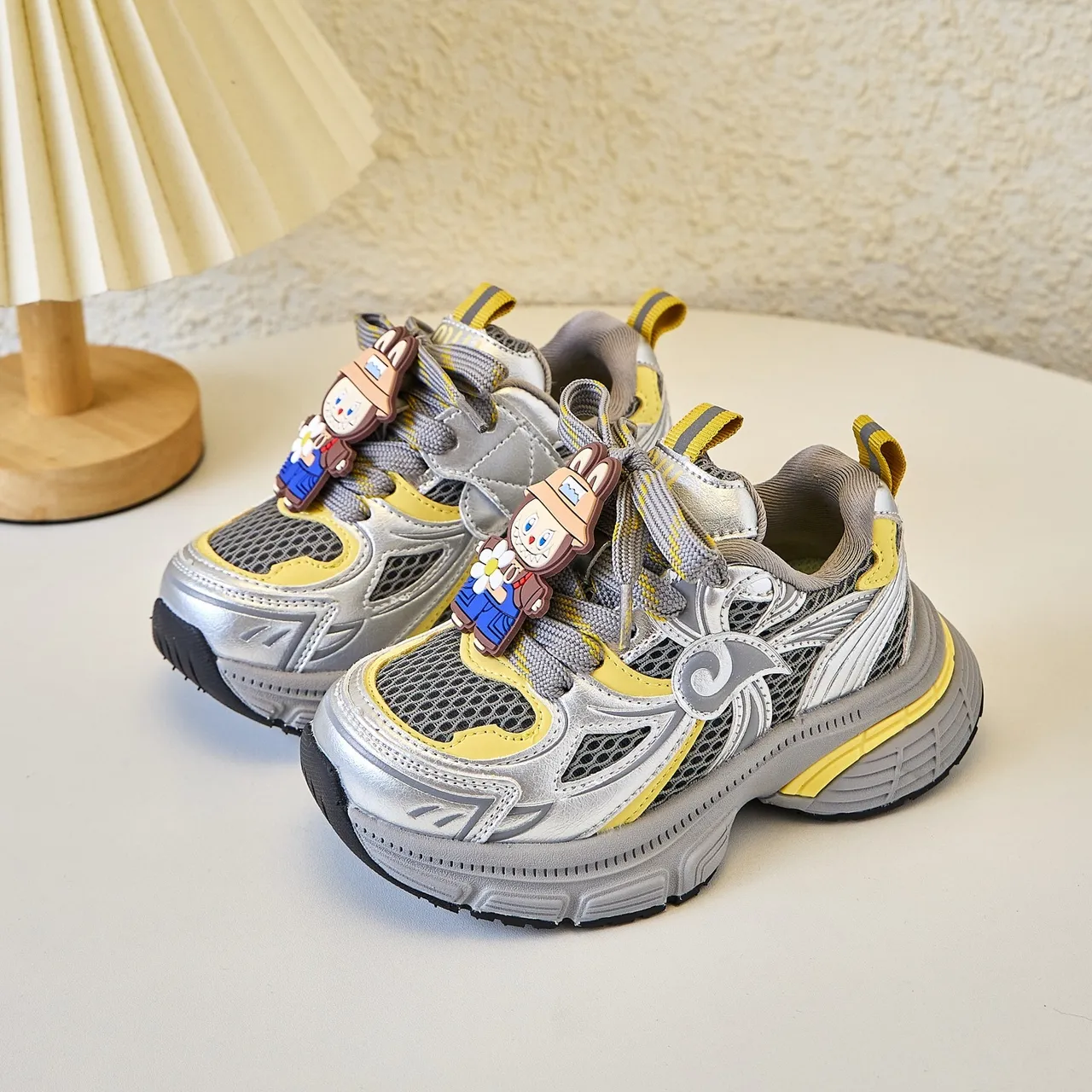 Gray Yellow Platform Sole Mesh And Synthetic Overlay Construction Chunky Sneakers 14