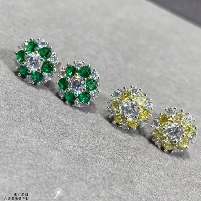 Green and Clear Stone Cluster Floral Stud Earrings 2