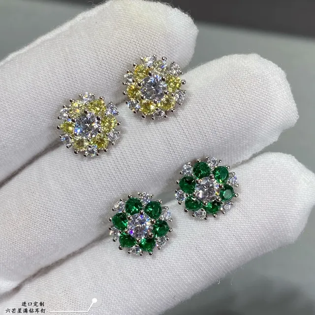 Green and Clear Stone Cluster Floral Stud Earrings 3