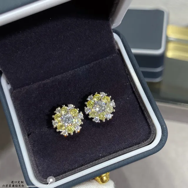 Green and Clear Stone Cluster Floral Stud Earrings 4
