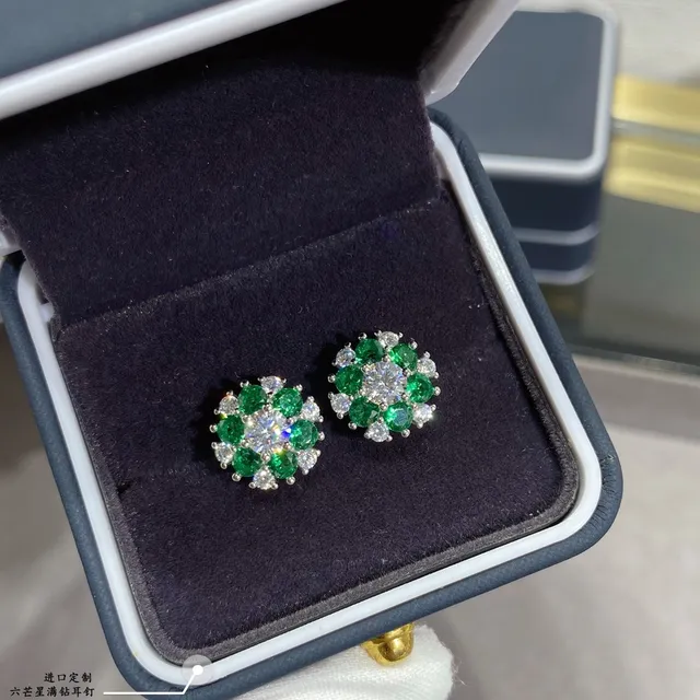 Green and Clear Stone Cluster Floral Stud Earrings 8