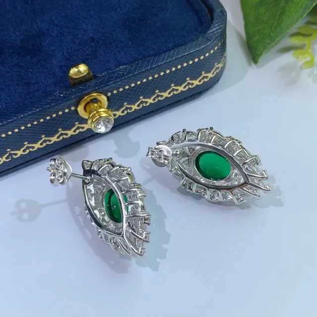 Green Cabochon Halo Cluster Earrings 2