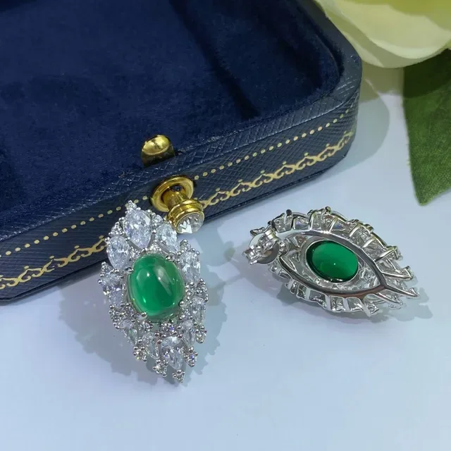 Green Cabochon Halo Cluster Earrings 6