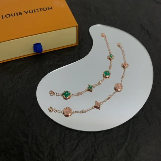 Green Gold Rose Double-Chain Malachite Enamel Clover Motifs Bracelet 2