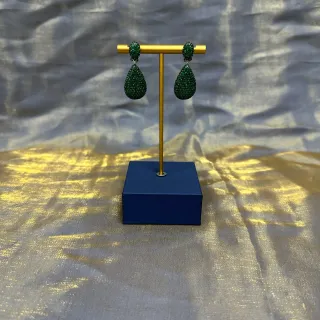 Green Pavé Teardrop Dangling Earrings