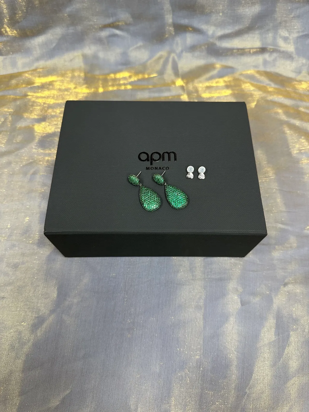 Green Pavé Teardrop Dangling Earrings 5