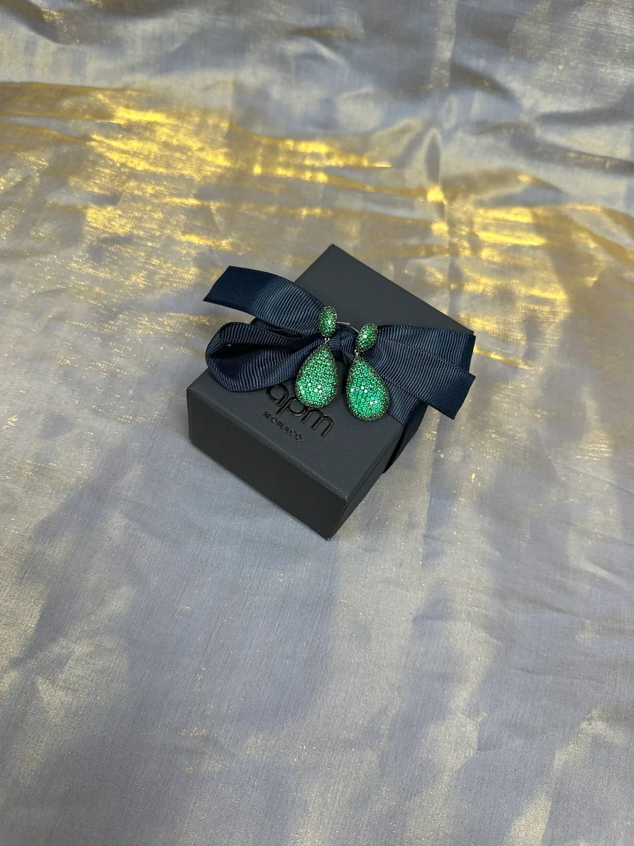 Green Pavé Teardrop Dangling Earrings 6
