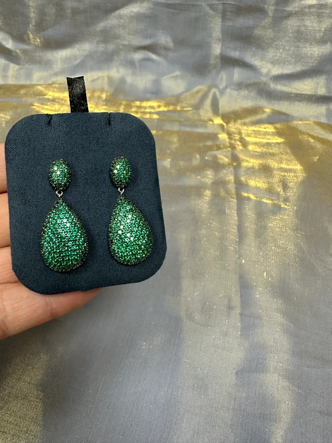 Green Pavé Teardrop Dangling Earrings 7