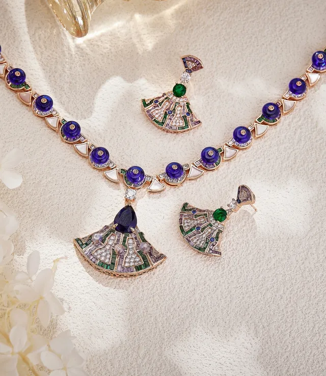 Green Purple Fan-Shaped Geometric Pavé Multi-Gemstone Inlay Earrings 6